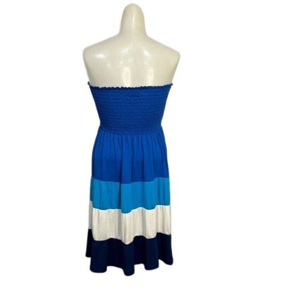 Made For Me 2 Look Amazing Strapless Midi Dress Block Blue White Size M - Picture 2 of 6